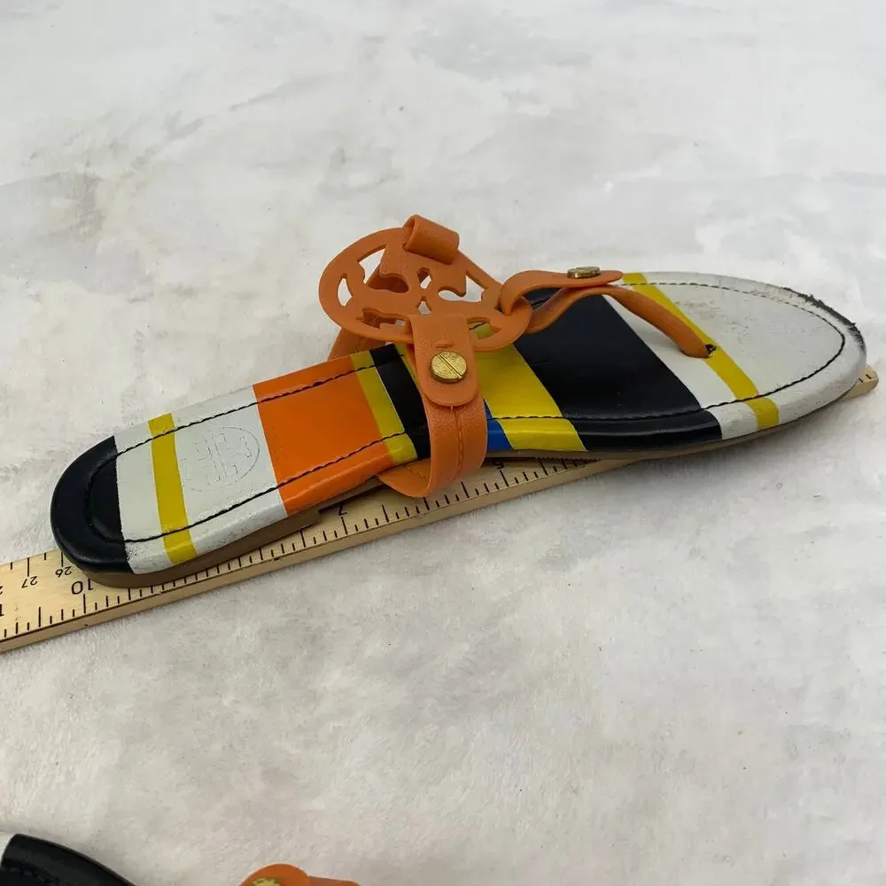 Tory Burch Miller Womens 9.5 Striped Sandals Balloon Stripe Colorful Flip Flops